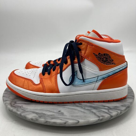 Nike Mens 10.5 Air Jordan 1 Mid SE Electro Orange White Basketball DM3531-800 - Picture 4 of 12